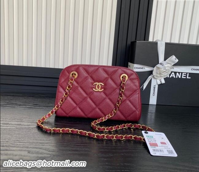 Well Crafted Chanel Grained Shiny Calfskin Small Bowling bag AS5137 Burgundy 2024