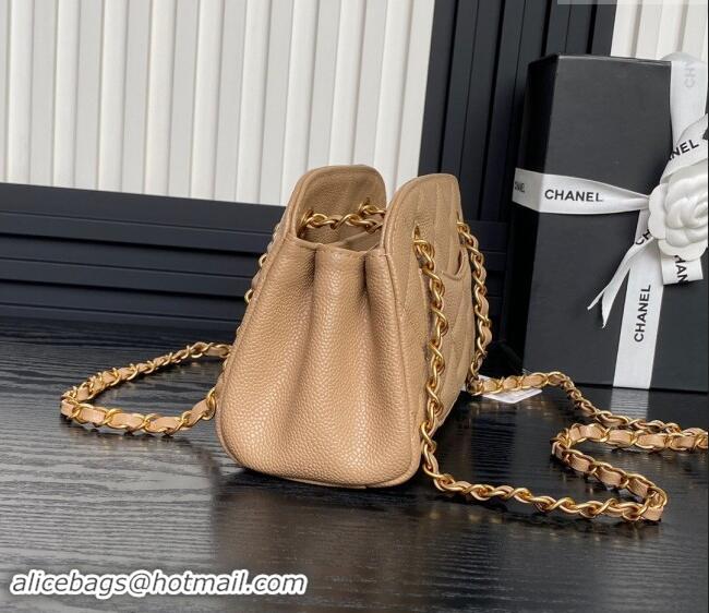 Buy Classic Chanel Grained Shiny Calfskin Small Bowling bag AS5137 Beige 2024