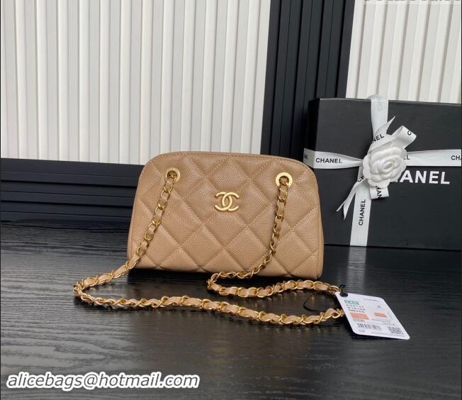 Buy Classic Chanel Grained Shiny Calfskin Small Bowling bag AS5137 Beige 2024