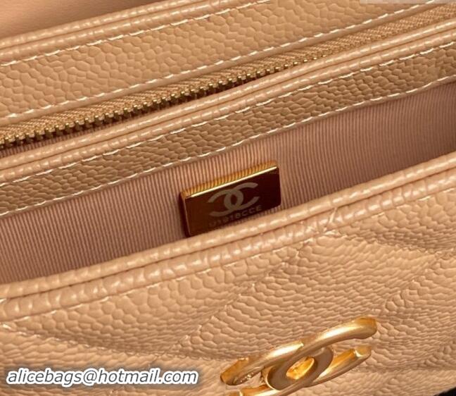 Buy Classic Chanel Grained Shiny Calfskin Small Bowling bag AS5137 Beige 2024