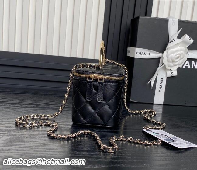 Promotional Chanel Lambskin & Strass Clutch with Chain and Top Handle AP4317 Black 2024