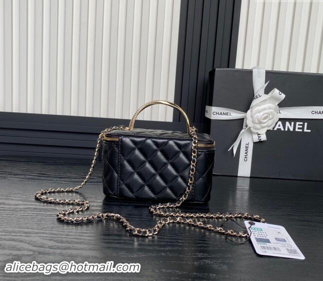 Promotional Chanel Lambskin & Strass Clutch with Chain and Top Handle AP4317 Black 2024