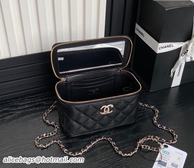 Promotional Chanel Lambskin & Strass Clutch with Chain and Top Handle AP4317 Black 2024