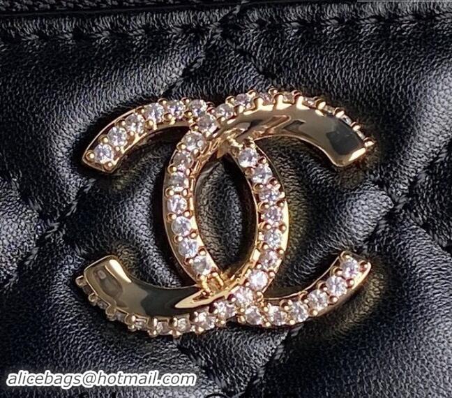 Promotional Chanel Lambskin & Strass Clutch with Chain and Top Handle AP4317 Black 2024