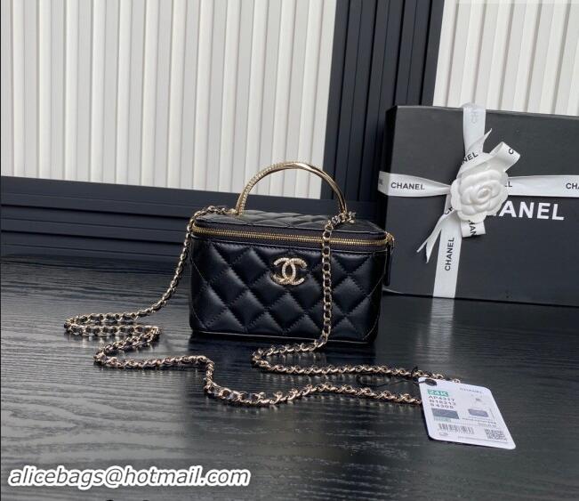 Promotional Chanel Lambskin & Strass Clutch with Chain and Top Handle AP4317 Black 2024