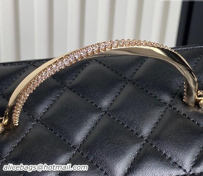 Promotional Chanel Lambskin & Strass Clutch with Chain and Top Handle AP4317 Black 2024