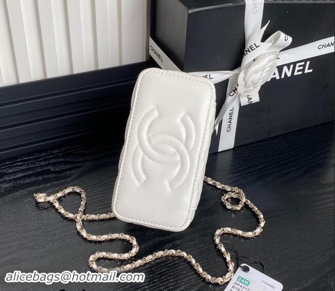 Best Quality Chanel Lambskin & Strass Clutch with Chain and Top Handle AP4317 White 2024