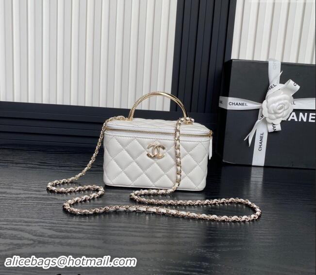 Best Quality Chanel Lambskin & Strass Clutch with Chain and Top Handle AP4317 White 2024