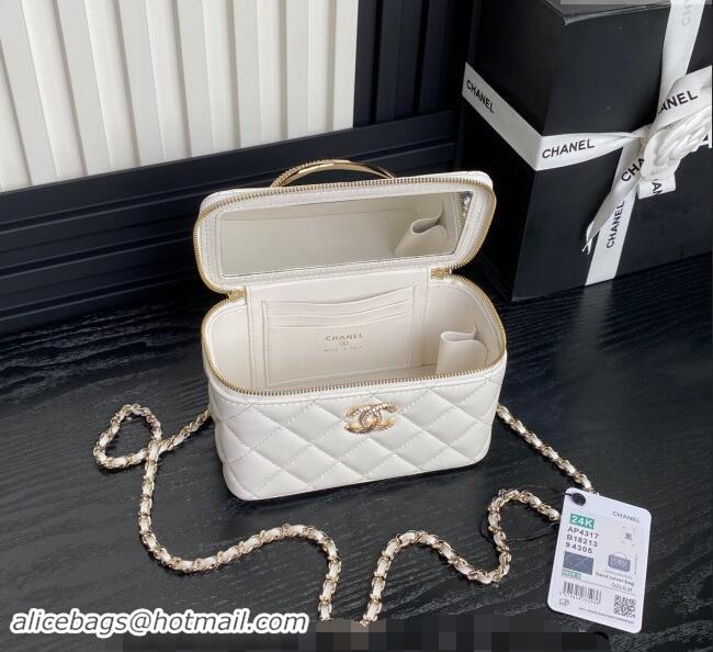 Best Quality Chanel Lambskin & Strass Clutch with Chain and Top Handle AP4317 White 2024