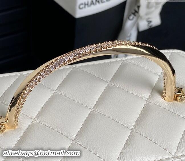 Best Quality Chanel Lambskin & Strass Clutch with Chain and Top Handle AP4317 White 2024