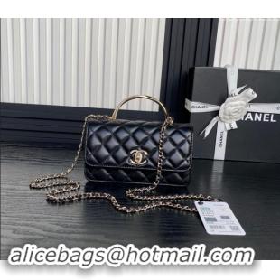 Well Crafted Chanel Lambskin & Strass Clutch with Chain and Top Handle AP4293 Black 2024