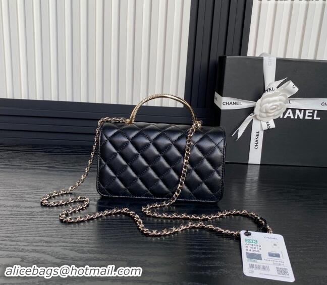 Well Crafted Chanel Lambskin & Strass Clutch with Chain and Top Handle AP4293 Black 2024