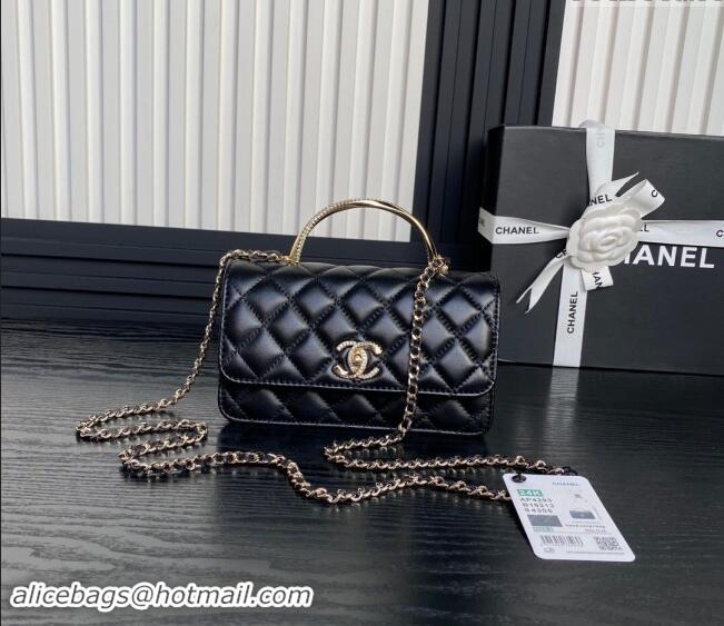 Well Crafted Chanel Lambskin & Strass Clutch with Chain and Top Handle AP4293 Black 2024