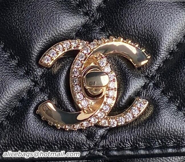 Well Crafted Chanel Lambskin & Strass Clutch with Chain and Top Handle AP4293 Black 2024