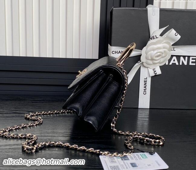 Well Crafted Chanel Lambskin & Strass Clutch with Chain and Top Handle AP4293 Black 2024