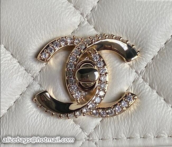 Market Sells Chanel Lambskin & Strass Clutch with Chain and Top Handle AP4293 White 2024