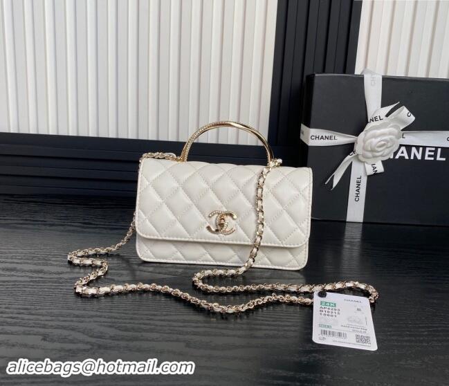 Market Sells Chanel Lambskin & Strass Clutch with Chain and Top Handle AP4293 White 2024