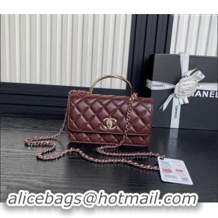 New Design Chanel Lambskin & Strass Clutch with Chain and Top Handle AP4293 Burgundy 2024