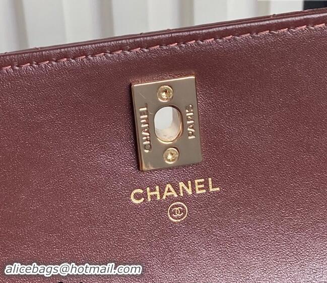 New Design Chanel Lambskin & Strass Clutch with Chain and Top Handle AP4293 Burgundy 2024