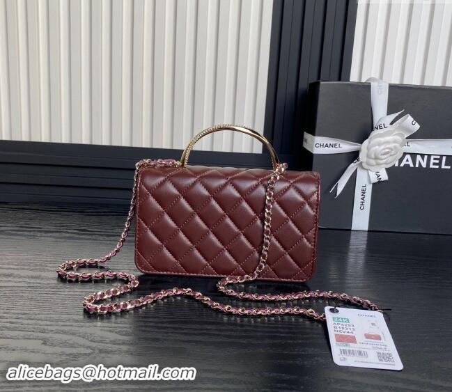 New Design Chanel Lambskin & Strass Clutch with Chain and Top Handle AP4293 Burgundy 2024