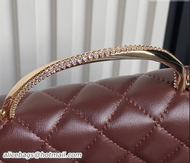 New Design Chanel Lambskin & Strass Clutch with Chain and Top Handle AP4293 Burgundy 2024