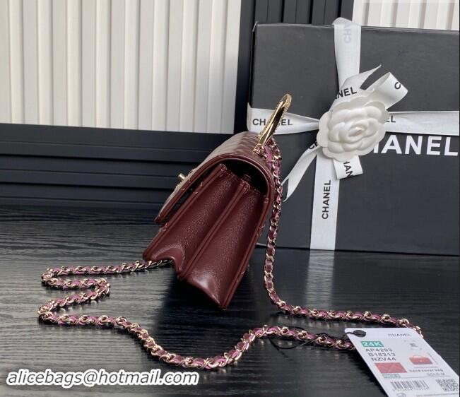 New Design Chanel Lambskin & Strass Clutch with Chain and Top Handle AP4293 Burgundy 2024