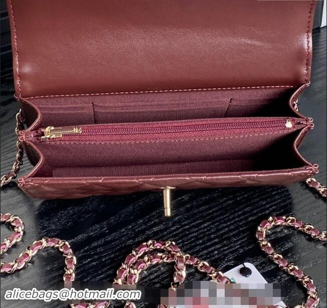 New Design Chanel Lambskin & Strass Clutch with Chain and Top Handle AP4293 Burgundy 2024