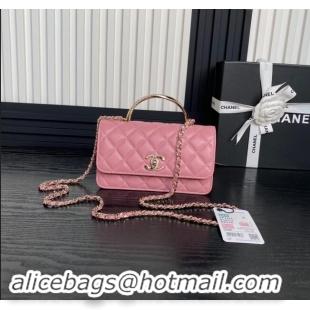 Cheapest Chanel Lambskin & Strass Clutch with Chain and Top Handle AP4293 Light Pink 2024