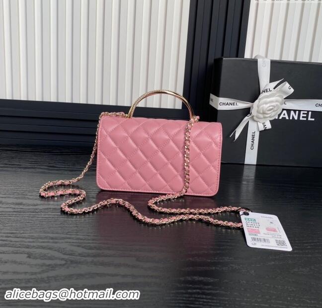 Cheapest Chanel Lambskin & Strass Clutch with Chain and Top Handle AP4293 Light Pink 2024