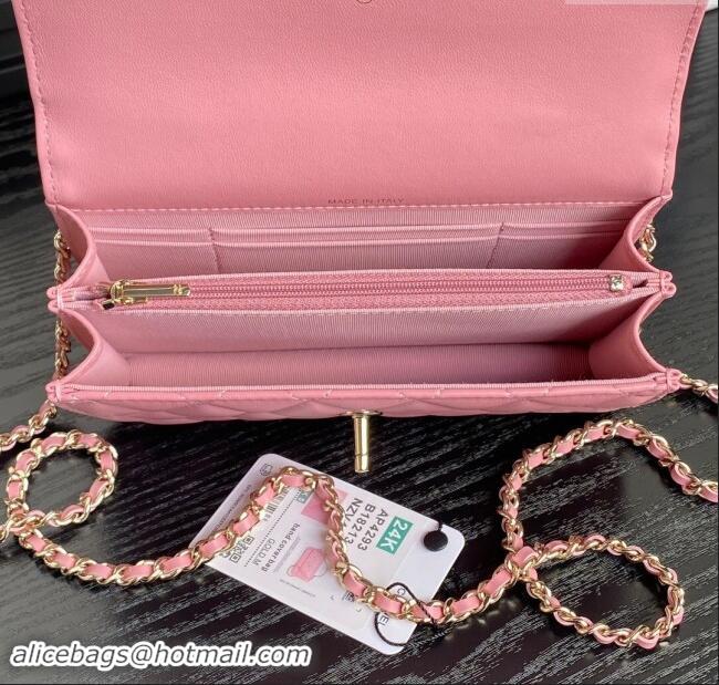 Cheapest Chanel Lambskin & Strass Clutch with Chain and Top Handle AP4293 Light Pink 2024