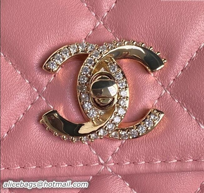 Cheapest Chanel Lambskin & Strass Clutch with Chain and Top Handle AP4293 Light Pink 2024