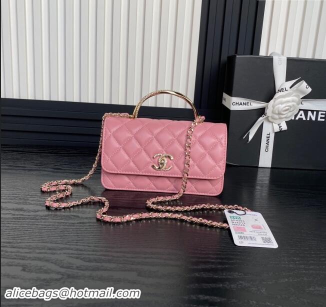 Cheapest Chanel Lambskin & Strass Clutch with Chain and Top Handle AP4293 Light Pink 2024