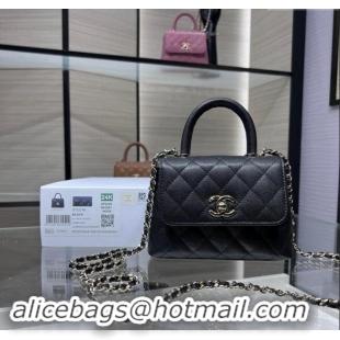 Chanel Grained Calfskin Clutch with Chain and Top Handle AP4244 Black 2024