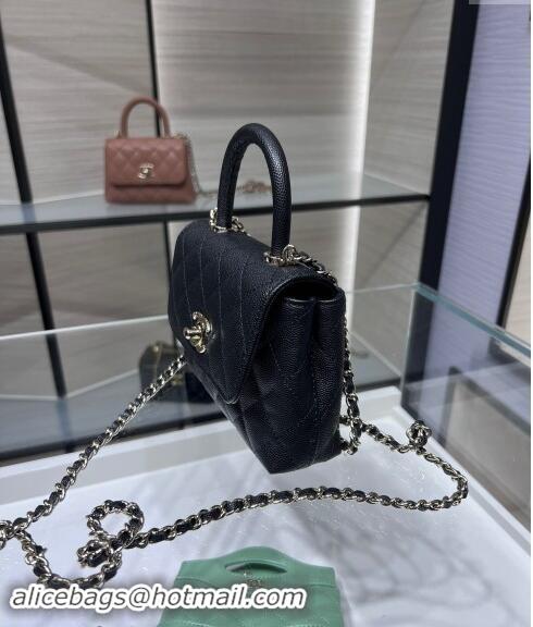 Chanel Grained Calfskin Clutch with Chain and Top Handle AP4244 Black 2024