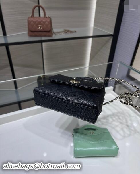 Chanel Grained Calfskin Clutch with Chain and Top Handle AP4244 Black 2024