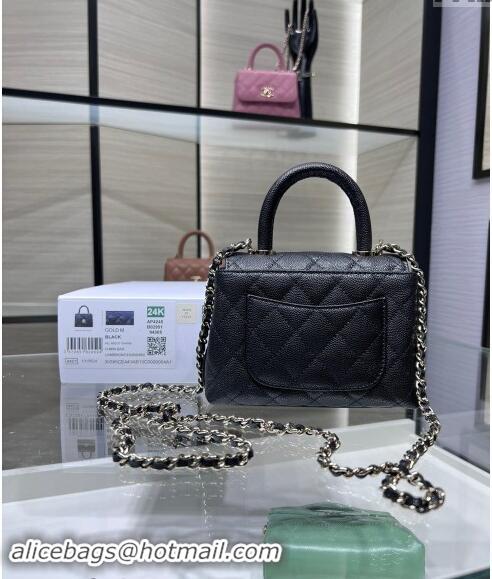 Chanel Grained Calfskin Clutch with Chain and Top Handle AP4244 Black 2024