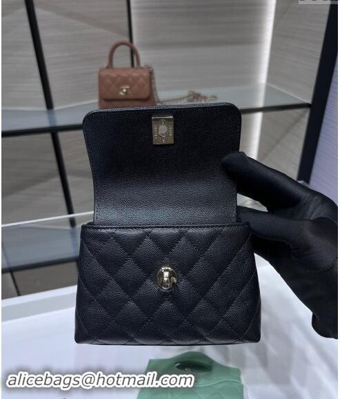 Chanel Grained Calfskin Clutch with Chain and Top Handle AP4244 Black 2024