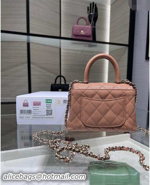 Top Grade Chanel Grained Calfskin Clutch with Chain and Top Handle AP4244 Rose Beige 2024