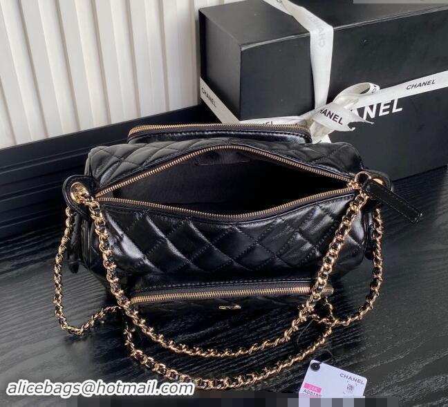 Top Grade Chanel Shiny Crumpled Lambskin Camera Case bag AS5156 Black 2024