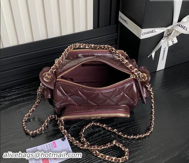 Top Grade Chanel Shiny Crumpled Lambskin Small Camera Case bag AS5220 Burgundy 2024