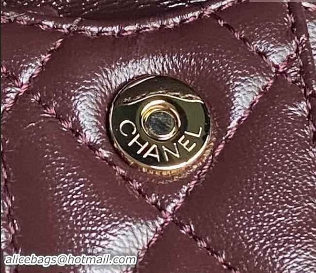 Top Grade Chanel Shiny Crumpled Lambskin Small Camera Case bag AS5220 Burgundy 2024