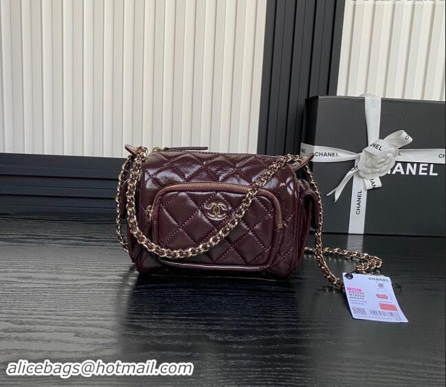 Top Grade Chanel Shiny Crumpled Lambskin Small Camera Case bag AS5220 Burgundy 2024