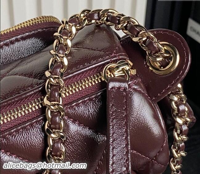 Top Grade Chanel Shiny Crumpled Lambskin Small Camera Case bag AS5220 Burgundy 2024