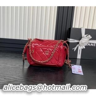 Good Quality Chanel Shiny Crumpled Lambskin Small Camera Case bag AS5220 Red 2024