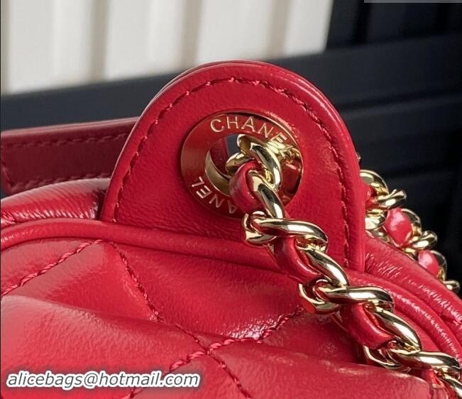 Good Quality Chanel Shiny Crumpled Lambskin Small Camera Case bag AS5220 Red 2024