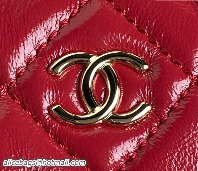 Good Quality Chanel Shiny Crumpled Lambskin Small Camera Case bag AS5220 Red 2024