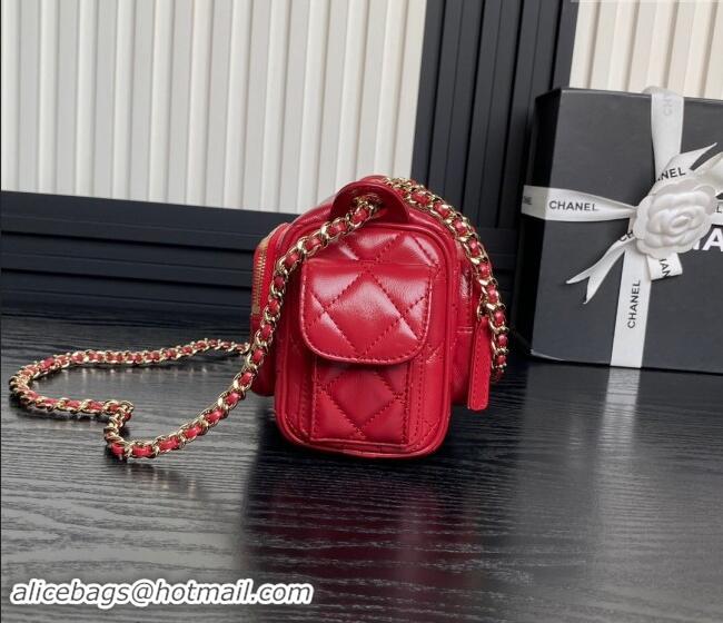 Good Quality Chanel Shiny Crumpled Lambskin Small Camera Case bag AS5220 Red 2024