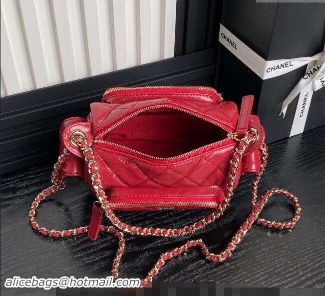 Good Quality Chanel Shiny Crumpled Lambskin Small Camera Case bag AS5220 Red 2024