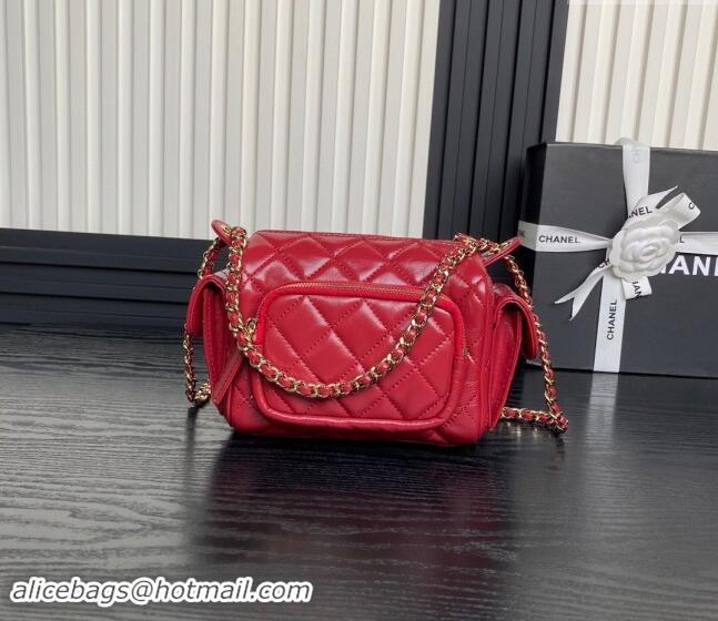 Good Quality Chanel Shiny Crumpled Lambskin Small Camera Case bag AS5220 Red 2024