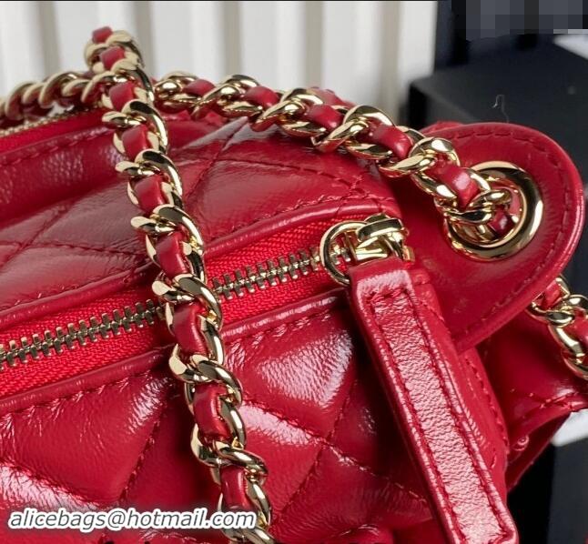 Good Quality Chanel Shiny Crumpled Lambskin Small Camera Case bag AS5220 Red 2024